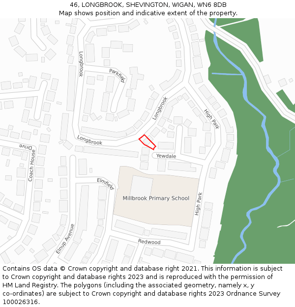 46, LONGBROOK, SHEVINGTON, WIGAN, WN6 8DB: Location map and indicative extent of plot