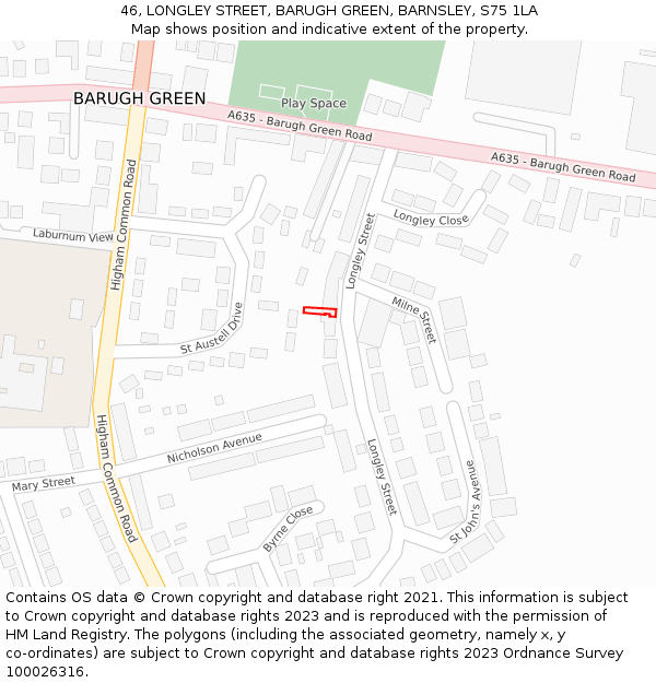 46, LONGLEY STREET, BARUGH GREEN, BARNSLEY, S75 1LA: Location map and indicative extent of plot