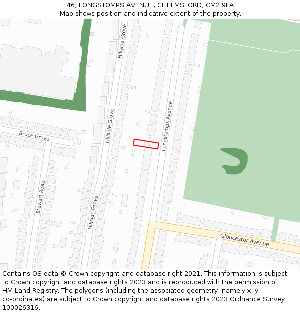 46, LONGSTOMPS AVENUE, CHELMSFORD, CM2 9LA: Location map and indicative extent of plot