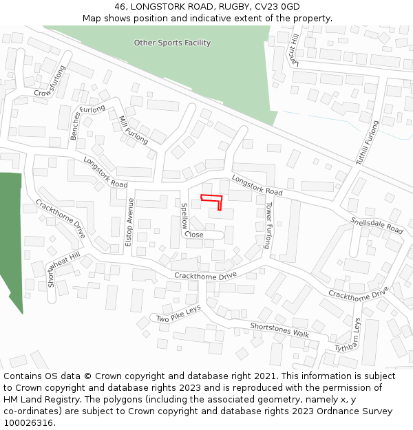 46, LONGSTORK ROAD, RUGBY, CV23 0GD: Location map and indicative extent of plot