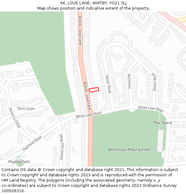 46, LOVE LANE, WHITBY, YO21 3LJ: Location map and indicative extent of plot