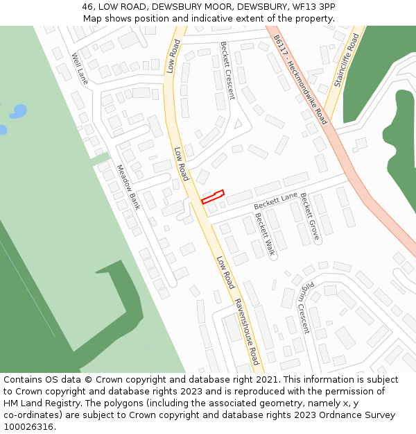 46, LOW ROAD, DEWSBURY MOOR, DEWSBURY, WF13 3PP: Location map and indicative extent of plot