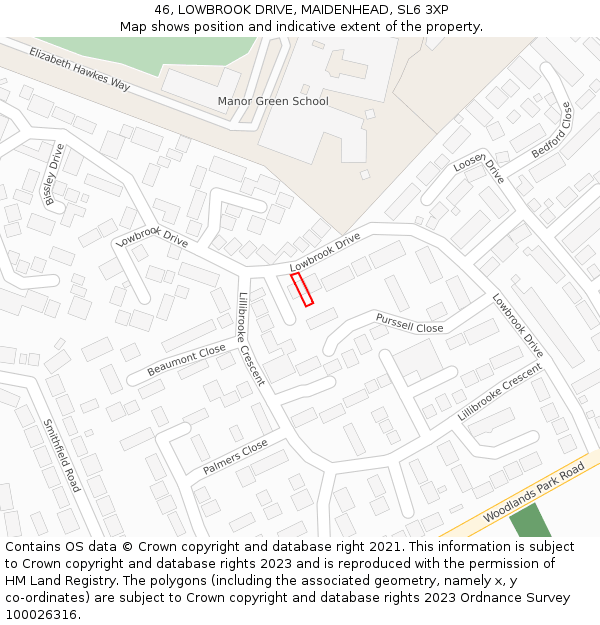46, LOWBROOK DRIVE, MAIDENHEAD, SL6 3XP: Location map and indicative extent of plot