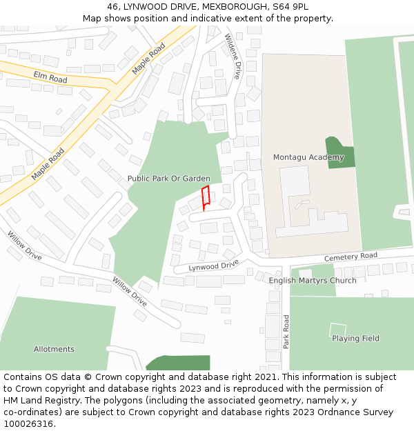 46, LYNWOOD DRIVE, MEXBOROUGH, S64 9PL: Location map and indicative extent of plot