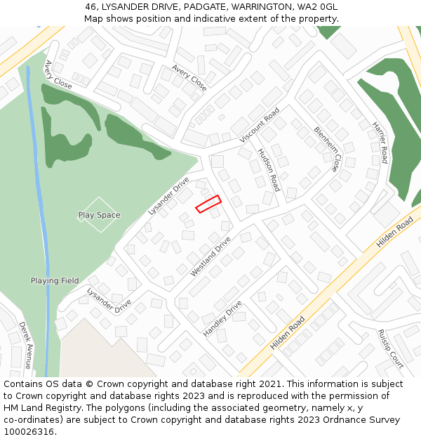 46, LYSANDER DRIVE, PADGATE, WARRINGTON, WA2 0GL: Location map and indicative extent of plot