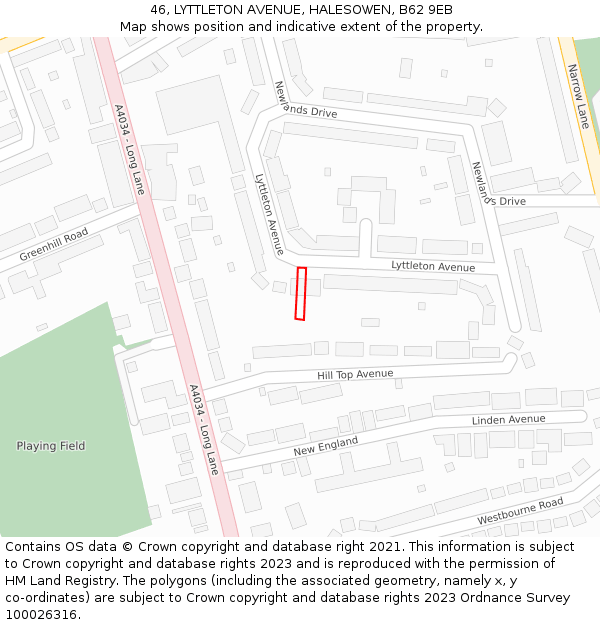 46, LYTTLETON AVENUE, HALESOWEN, B62 9EB: Location map and indicative extent of plot