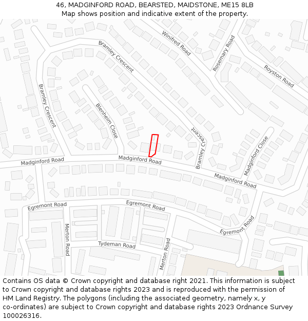 46, MADGINFORD ROAD, BEARSTED, MAIDSTONE, ME15 8LB: Location map and indicative extent of plot