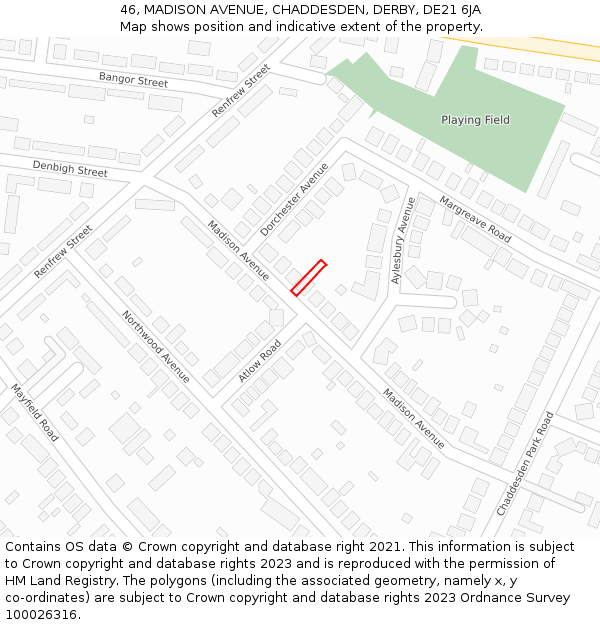 46, MADISON AVENUE, CHADDESDEN, DERBY, DE21 6JA: Location map and indicative extent of plot