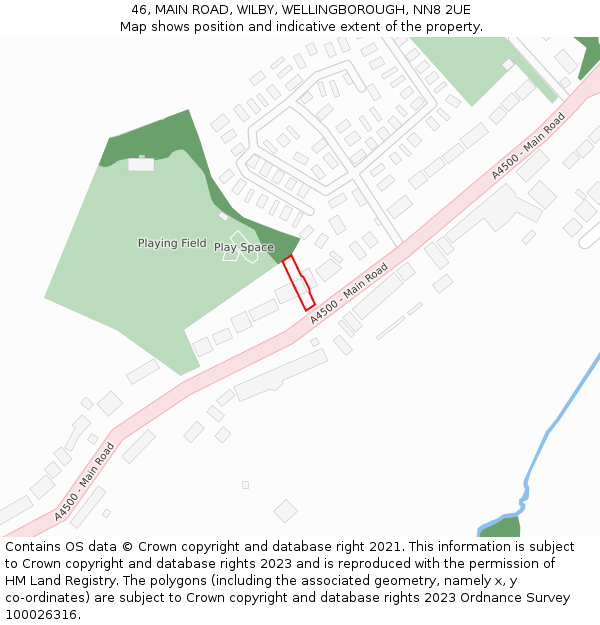 46, MAIN ROAD, WILBY, WELLINGBOROUGH, NN8 2UE: Location map and indicative extent of plot