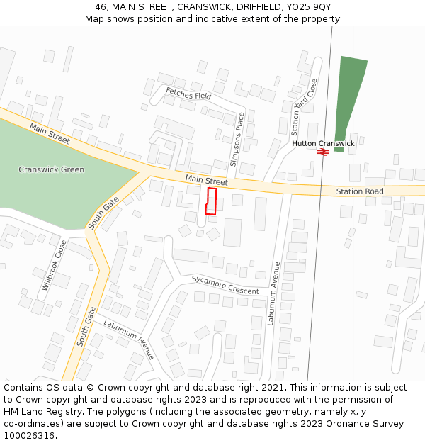 46, MAIN STREET, CRANSWICK, DRIFFIELD, YO25 9QY: Location map and indicative extent of plot