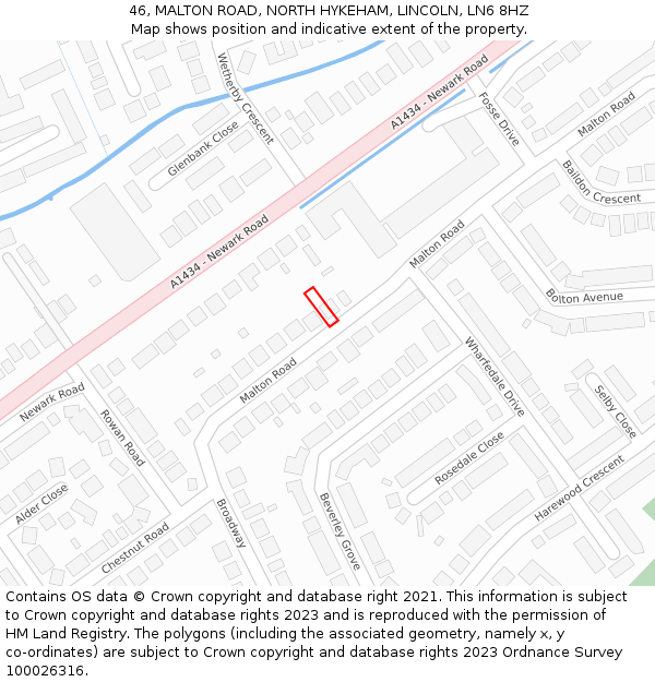 46, MALTON ROAD, NORTH HYKEHAM, LINCOLN, LN6 8HZ: Location map and indicative extent of plot