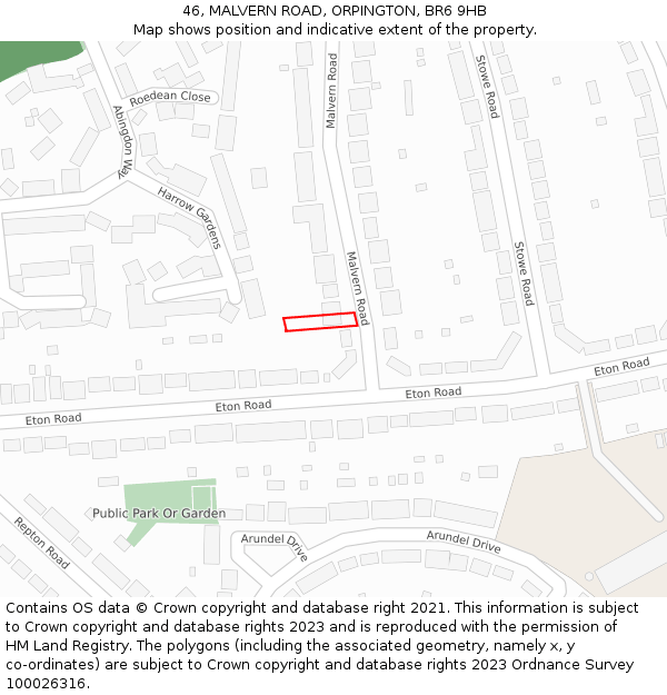 46, MALVERN ROAD, ORPINGTON, BR6 9HB: Location map and indicative extent of plot