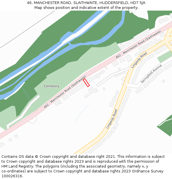 46, MANCHESTER ROAD, SLAITHWAITE, HUDDERSFIELD, HD7 5JA: Location map and indicative extent of plot