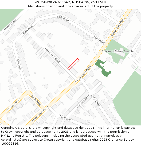 46, MANOR PARK ROAD, NUNEATON, CV11 5HR: Location map and indicative extent of plot