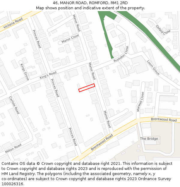 46, MANOR ROAD, ROMFORD, RM1 2RD: Location map and indicative extent of plot