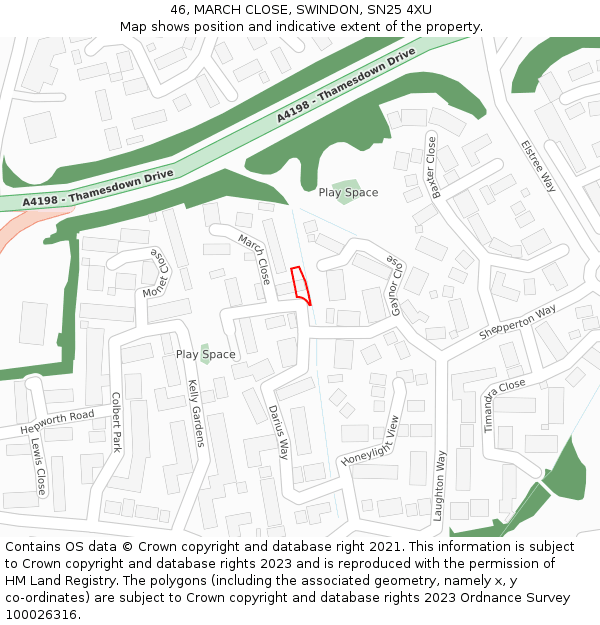 46, MARCH CLOSE, SWINDON, SN25 4XU: Location map and indicative extent of plot