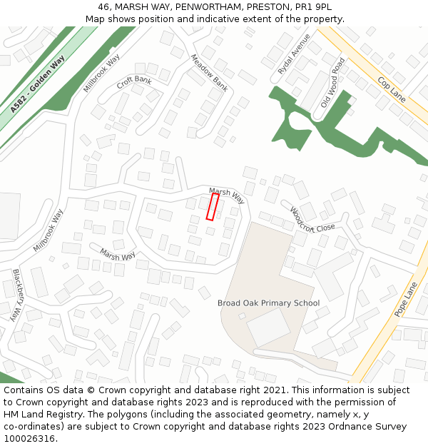 46, MARSH WAY, PENWORTHAM, PRESTON, PR1 9PL: Location map and indicative extent of plot