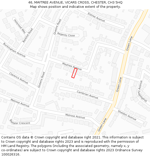 46, MAYTREE AVENUE, VICARS CROSS, CHESTER, CH3 5HQ: Location map and indicative extent of plot