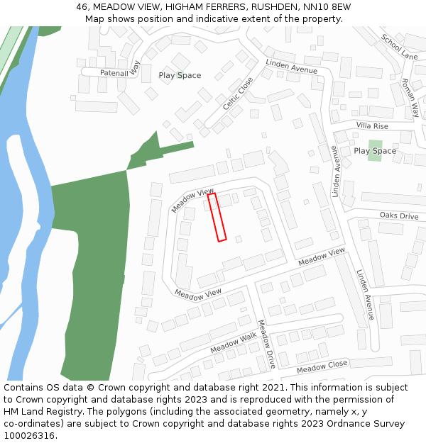 46, MEADOW VIEW, HIGHAM FERRERS, RUSHDEN, NN10 8EW: Location map and indicative extent of plot
