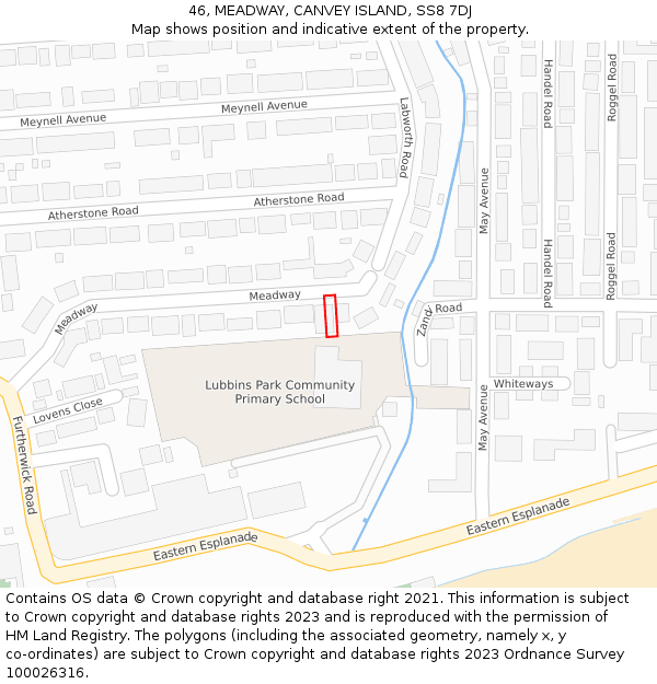 46, MEADWAY, CANVEY ISLAND, SS8 7DJ: Location map and indicative extent of plot