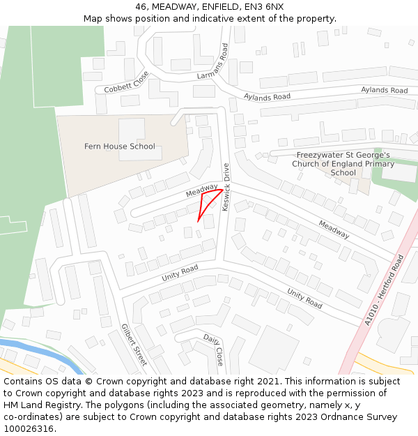 46, MEADWAY, ENFIELD, EN3 6NX: Location map and indicative extent of plot