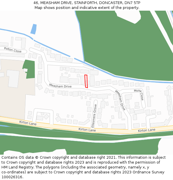 46, MEASHAM DRIVE, STAINFORTH, DONCASTER, DN7 5TP: Location map and indicative extent of plot