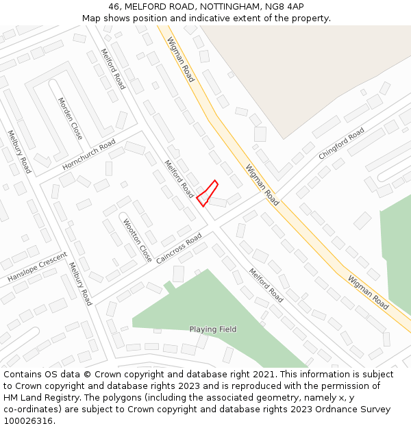 46, MELFORD ROAD, NOTTINGHAM, NG8 4AP: Location map and indicative extent of plot
