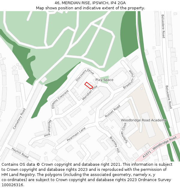 46, MERIDIAN RISE, IPSWICH, IP4 2GA: Location map and indicative extent of plot