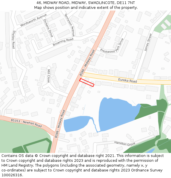 46, MIDWAY ROAD, MIDWAY, SWADLINCOTE, DE11 7NT: Location map and indicative extent of plot