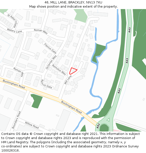 46, MILL LANE, BRACKLEY, NN13 7XU: Location map and indicative extent of plot