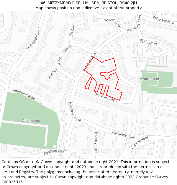 46, MIZZYMEAD RISE, NAILSEA, BRISTOL, BS48 2JN: Location map and indicative extent of plot