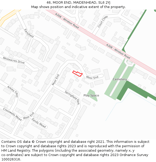46, MOOR END, MAIDENHEAD, SL6 2YJ: Location map and indicative extent of plot