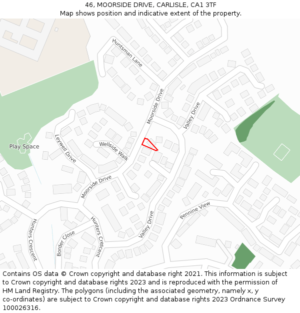 46, MOORSIDE DRIVE, CARLISLE, CA1 3TF: Location map and indicative extent of plot