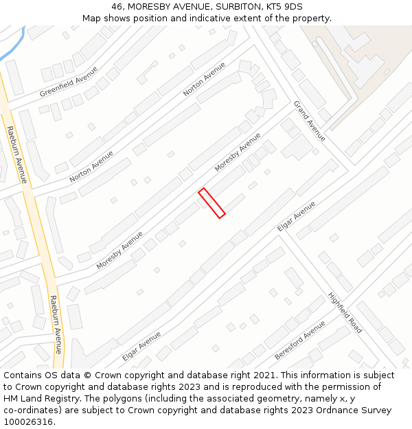 46, MORESBY AVENUE, SURBITON, KT5 9DS: Location map and indicative extent of plot