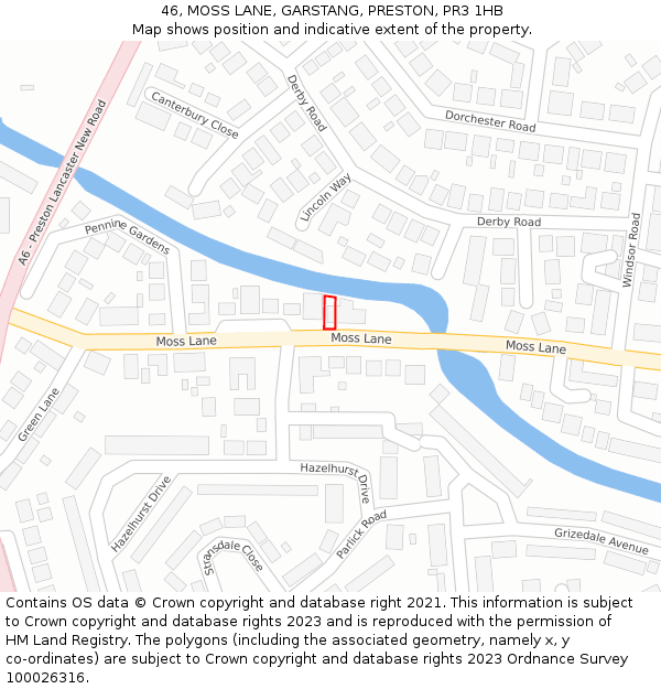 46, MOSS LANE, GARSTANG, PRESTON, PR3 1HB: Location map and indicative extent of plot