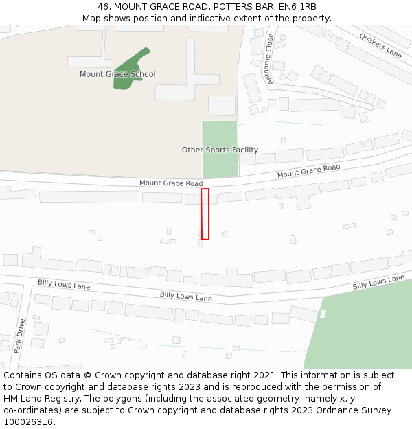 46, MOUNT GRACE ROAD, POTTERS BAR, EN6 1RB: Location map and indicative extent of plot