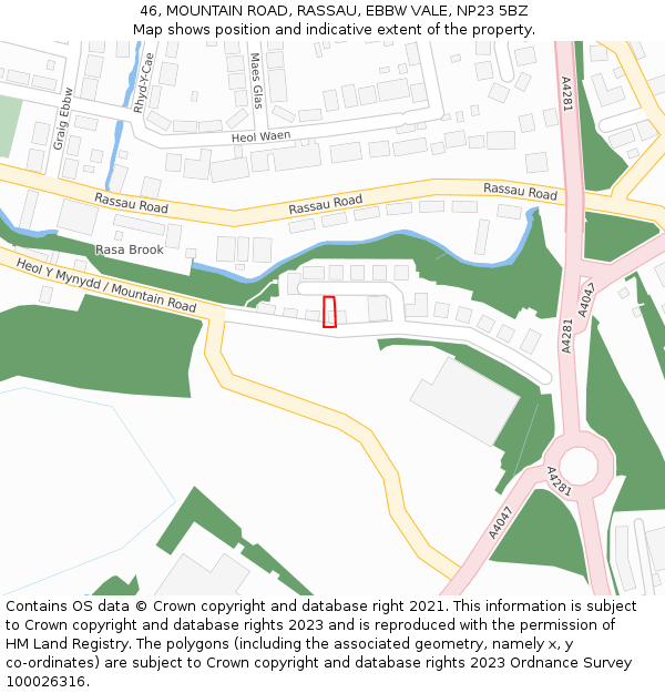 46, MOUNTAIN ROAD, RASSAU, EBBW VALE, NP23 5BZ: Location map and indicative extent of plot