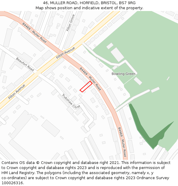 46, MULLER ROAD, HORFIELD, BRISTOL, BS7 9RG: Location map and indicative extent of plot
