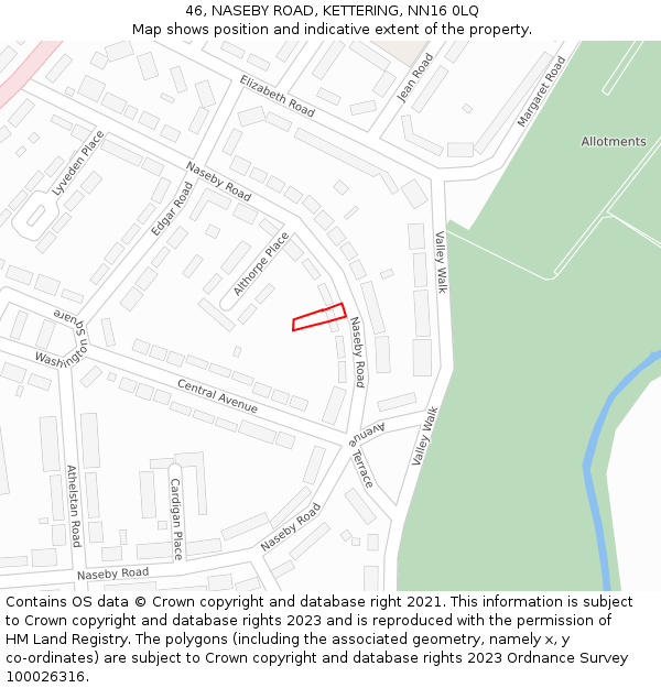46, NASEBY ROAD, KETTERING, NN16 0LQ: Location map and indicative extent of plot