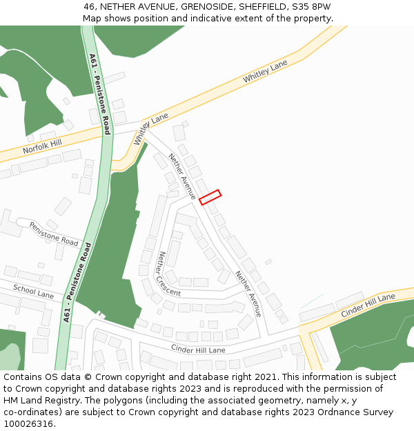 46, NETHER AVENUE, GRENOSIDE, SHEFFIELD, S35 8PW: Location map and indicative extent of plot