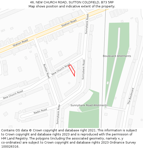 46, NEW CHURCH ROAD, SUTTON COLDFIELD, B73 5RP: Location map and indicative extent of plot