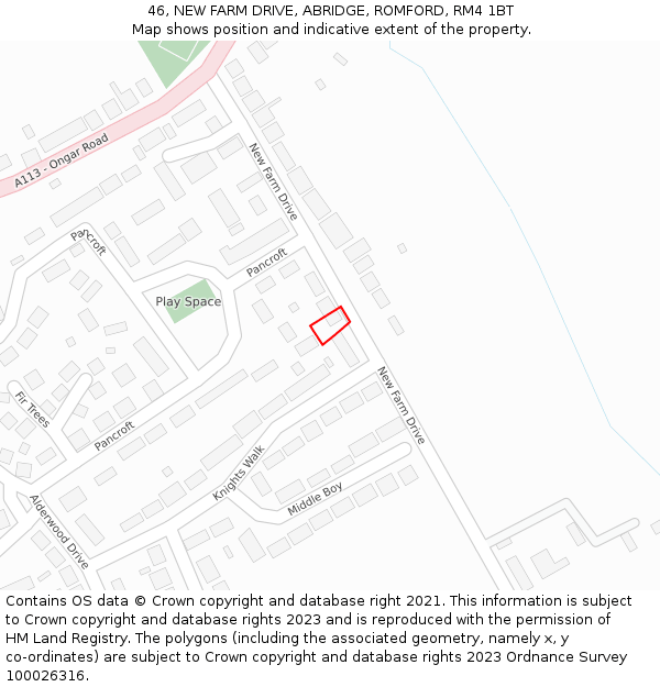 46, NEW FARM DRIVE, ABRIDGE, ROMFORD, RM4 1BT: Location map and indicative extent of plot