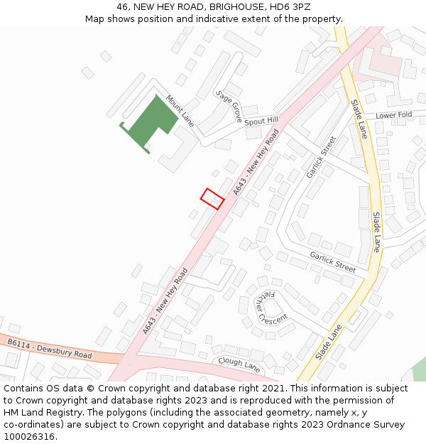 46, NEW HEY ROAD, BRIGHOUSE, HD6 3PZ: Location map and indicative extent of plot
