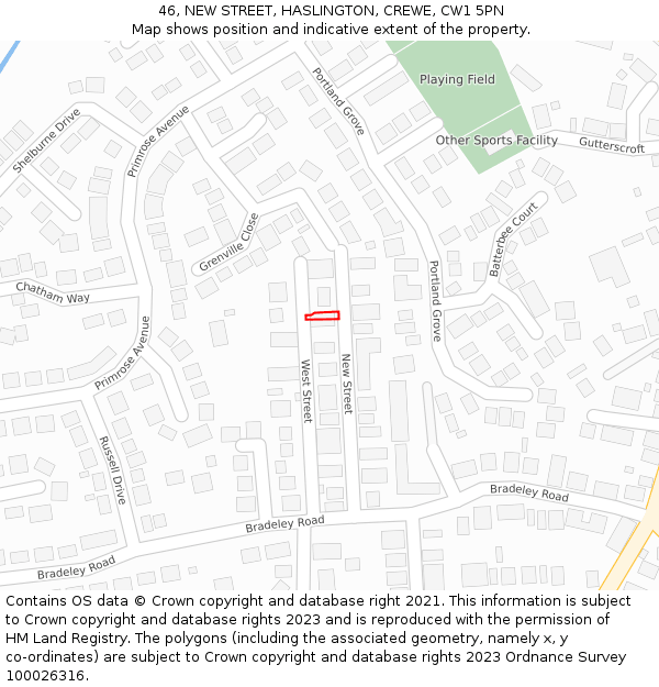 46, NEW STREET, HASLINGTON, CREWE, CW1 5PN: Location map and indicative extent of plot
