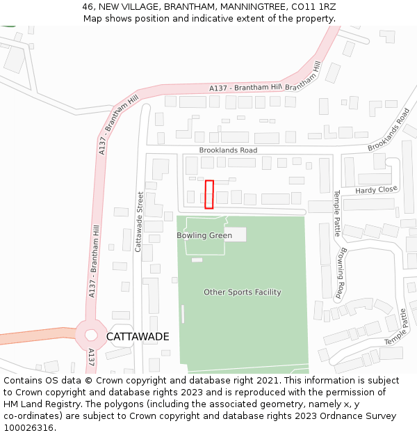 46, NEW VILLAGE, BRANTHAM, MANNINGTREE, CO11 1RZ: Location map and indicative extent of plot