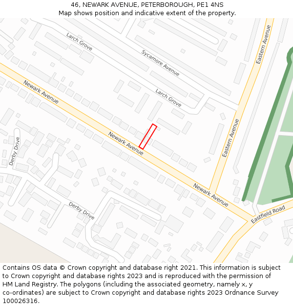 46, NEWARK AVENUE, PETERBOROUGH, PE1 4NS: Location map and indicative extent of plot