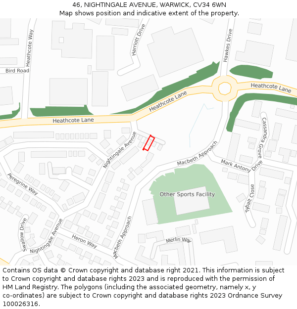 46, NIGHTINGALE AVENUE, WARWICK, CV34 6WN: Location map and indicative extent of plot