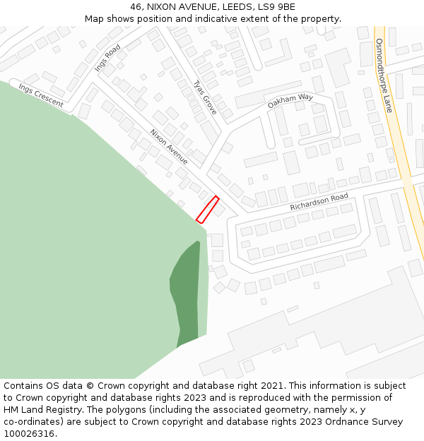 46, NIXON AVENUE, LEEDS, LS9 9BE: Location map and indicative extent of plot