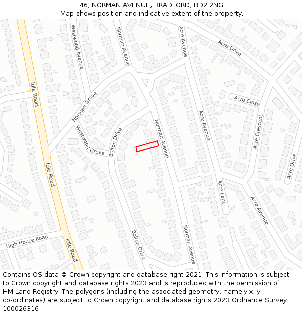 46, NORMAN AVENUE, BRADFORD, BD2 2NG: Location map and indicative extent of plot