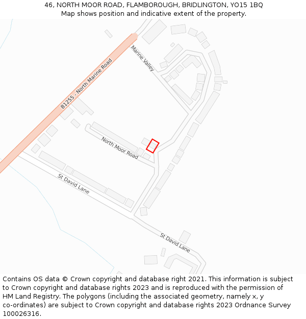 46, NORTH MOOR ROAD, FLAMBOROUGH, BRIDLINGTON, YO15 1BQ: Location map and indicative extent of plot
